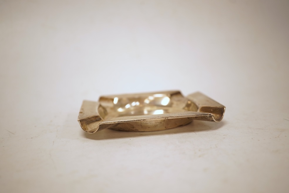 A heavy square engine-turned silver ashtray, by Mappin & Webb, Sheffield, 1964, 99mm, 6oz.